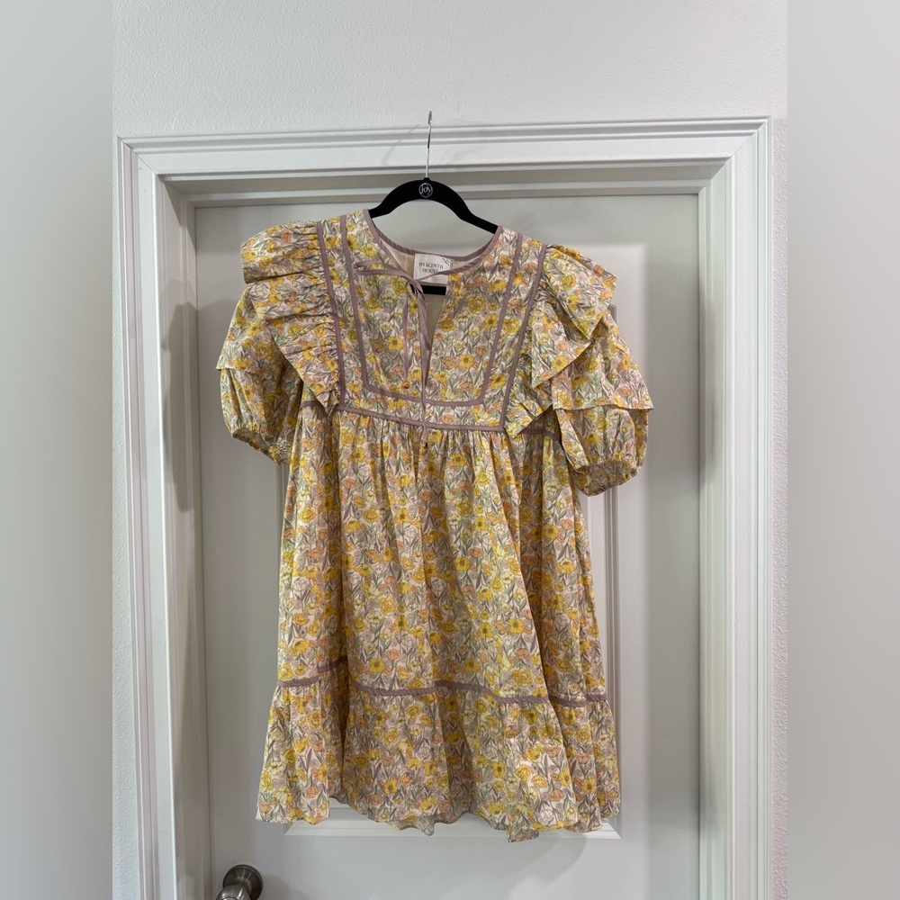 Floral Ruffle Mini Dress in Yellow